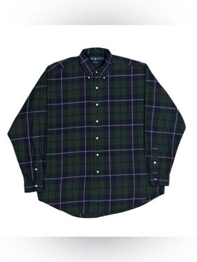 Vtg Ralph Lauren Blake Cotton Green Purple Checker Button Down Shirt Men Large